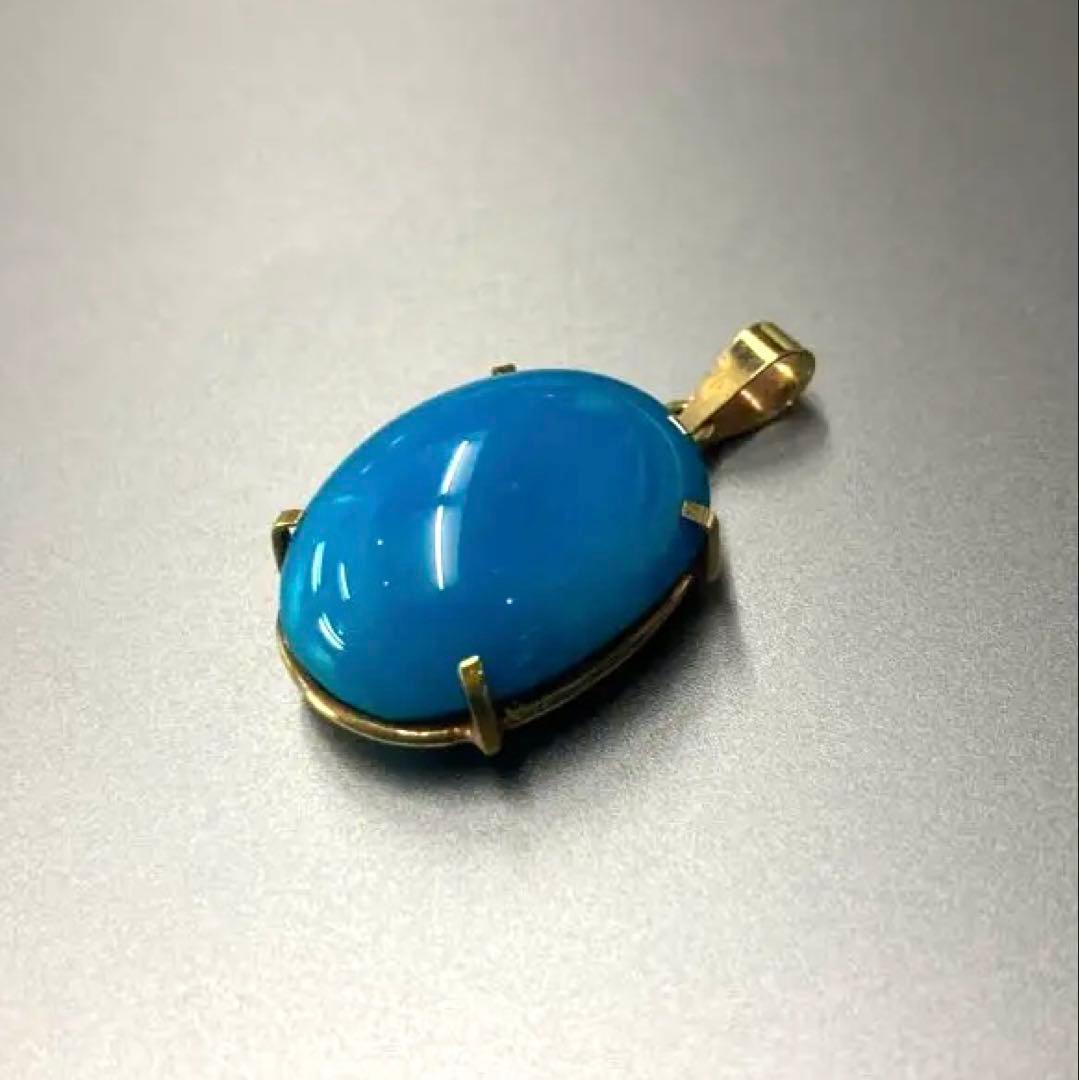 K14天然トルコ石ぺンダントヘッド青色オーバル型ペンダント K14天然トルコ石ぺンダントヘッド青色オーバル型ペンダント