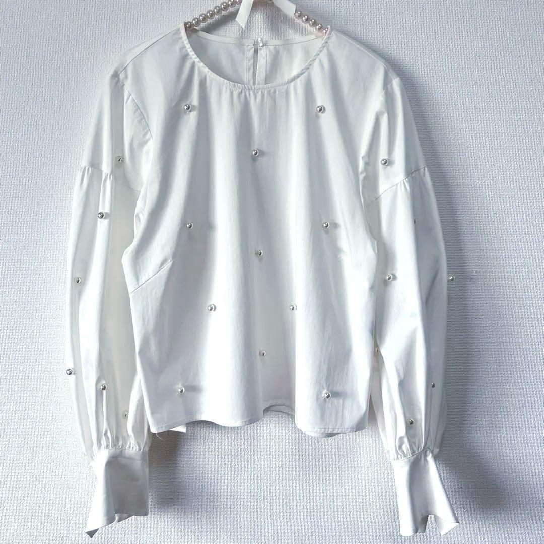 24SS✨極美品✨Arpege storyパール付ノーカラーブラウス - メルカリ