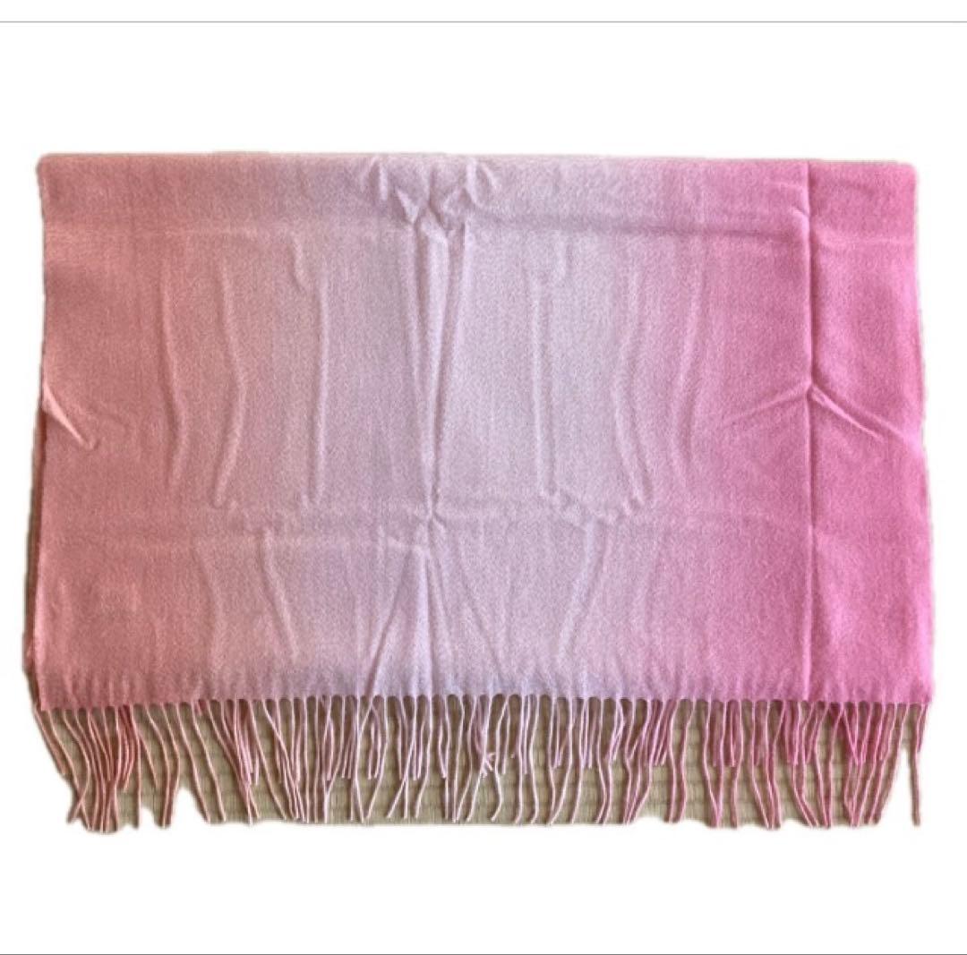 カシミヤ100% グラデーションピンクとオレンジ　大判　新品未使用