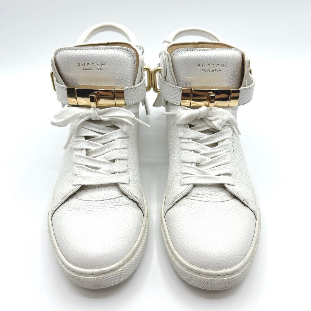 BUSCEMI ハイカットレザースニーカー ターンロック ホワイト1 28.5