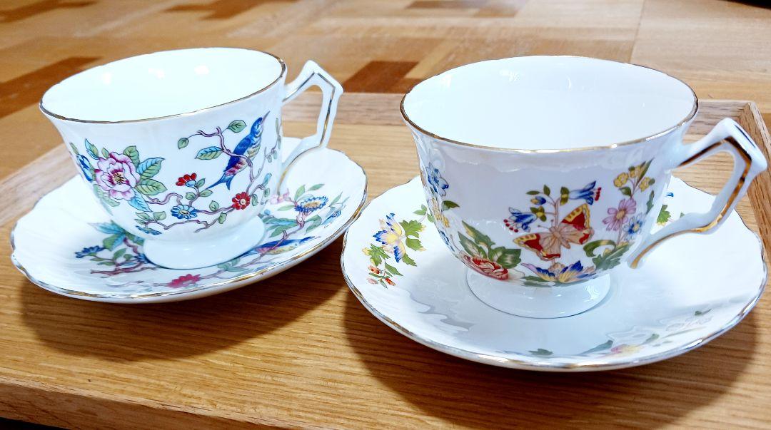 AYNSLEY エインズレイ カップソーサー  青い鳥&バタフライ2客セット