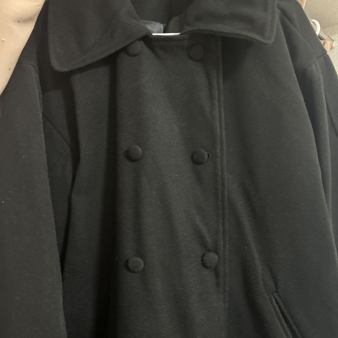 Y's ブラック ダブルブレスト ロングコート 黒 ダブルブレスト ロングコート