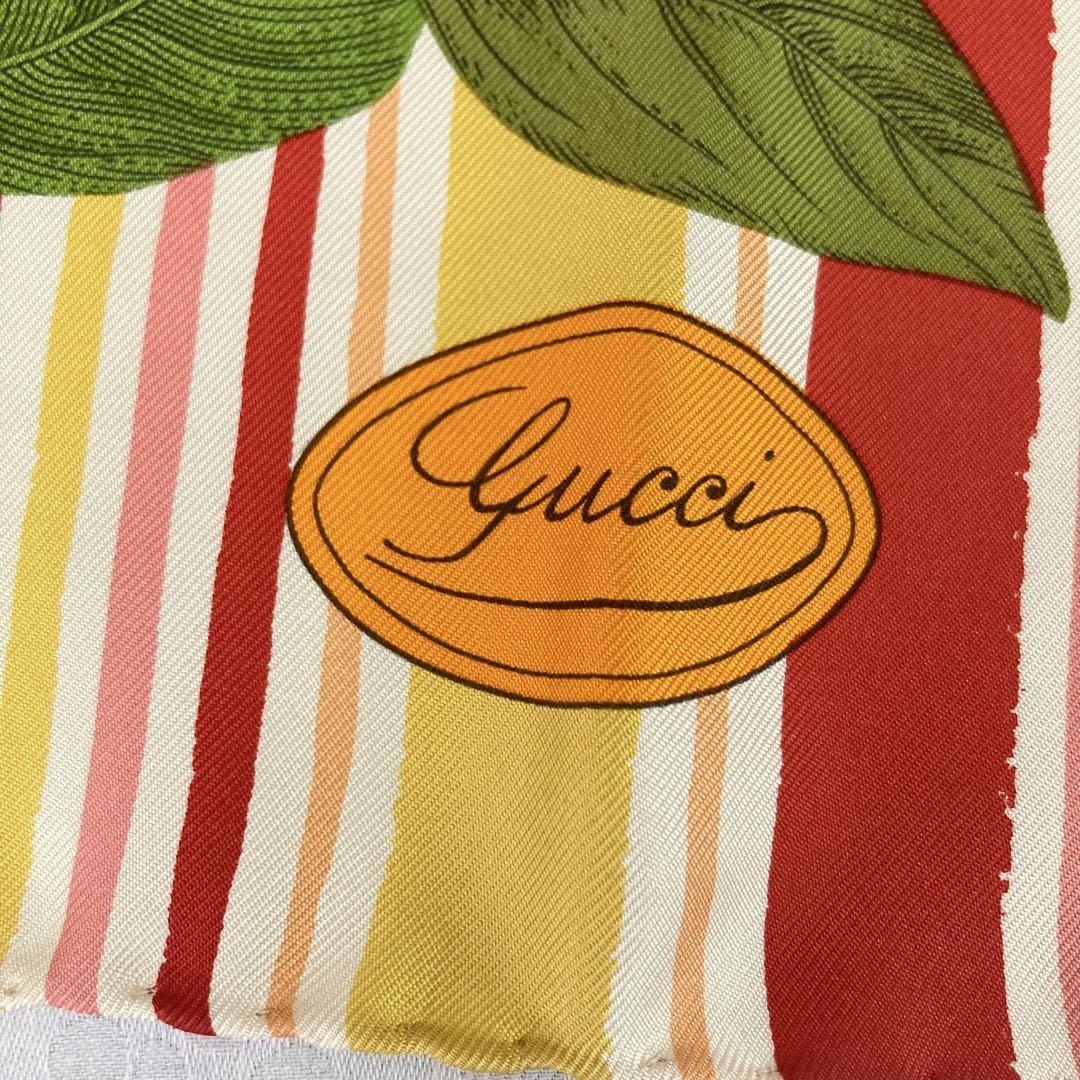 最終価格☆【GUCCI】グッチ 大判 スカーフ フルーツ柄 オレンジ シルク