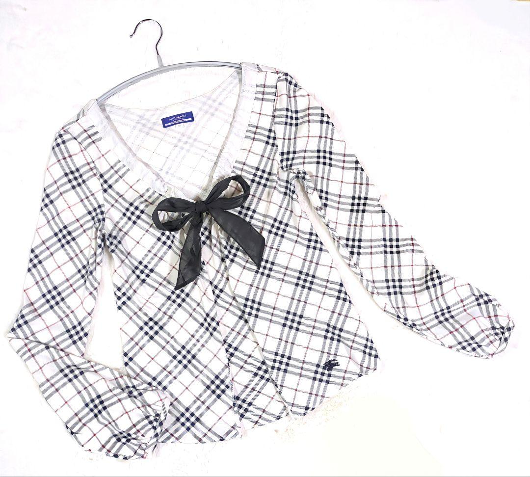 美品★BURBERRY BLUE LABEL ノバチェック リボン長袖カットソー