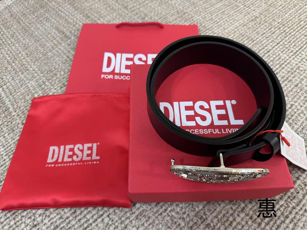 【送料・関税込】DIESEL Dバックル付きレザーベルト DIESEL オーバルD バックル B-1DR レザー ベルト 90cm