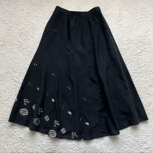 慈雨 ロング変形フ スカート カットジャガード コットン混 黒 40L 慈雨