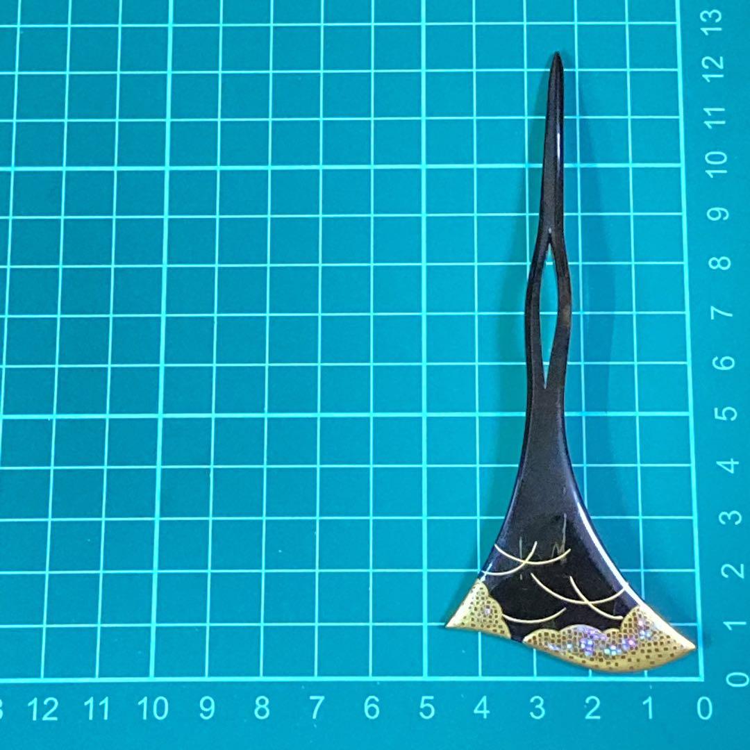 良永 本べっ甲 螺鈿金蒔絵 露芝 べっこう 流麗 バチ型 1本挿