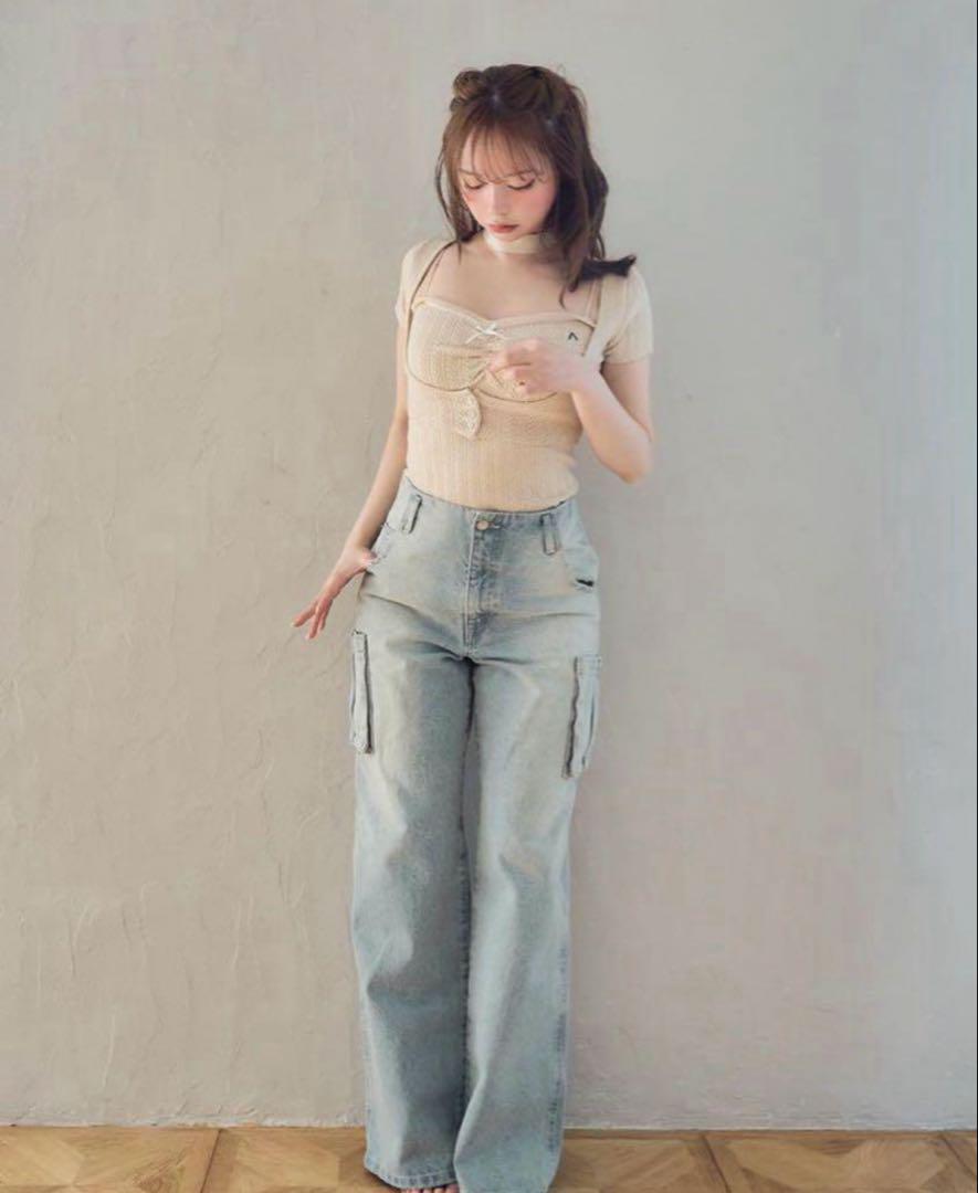 パンツ andmary Back ribbon denim cargo pants S