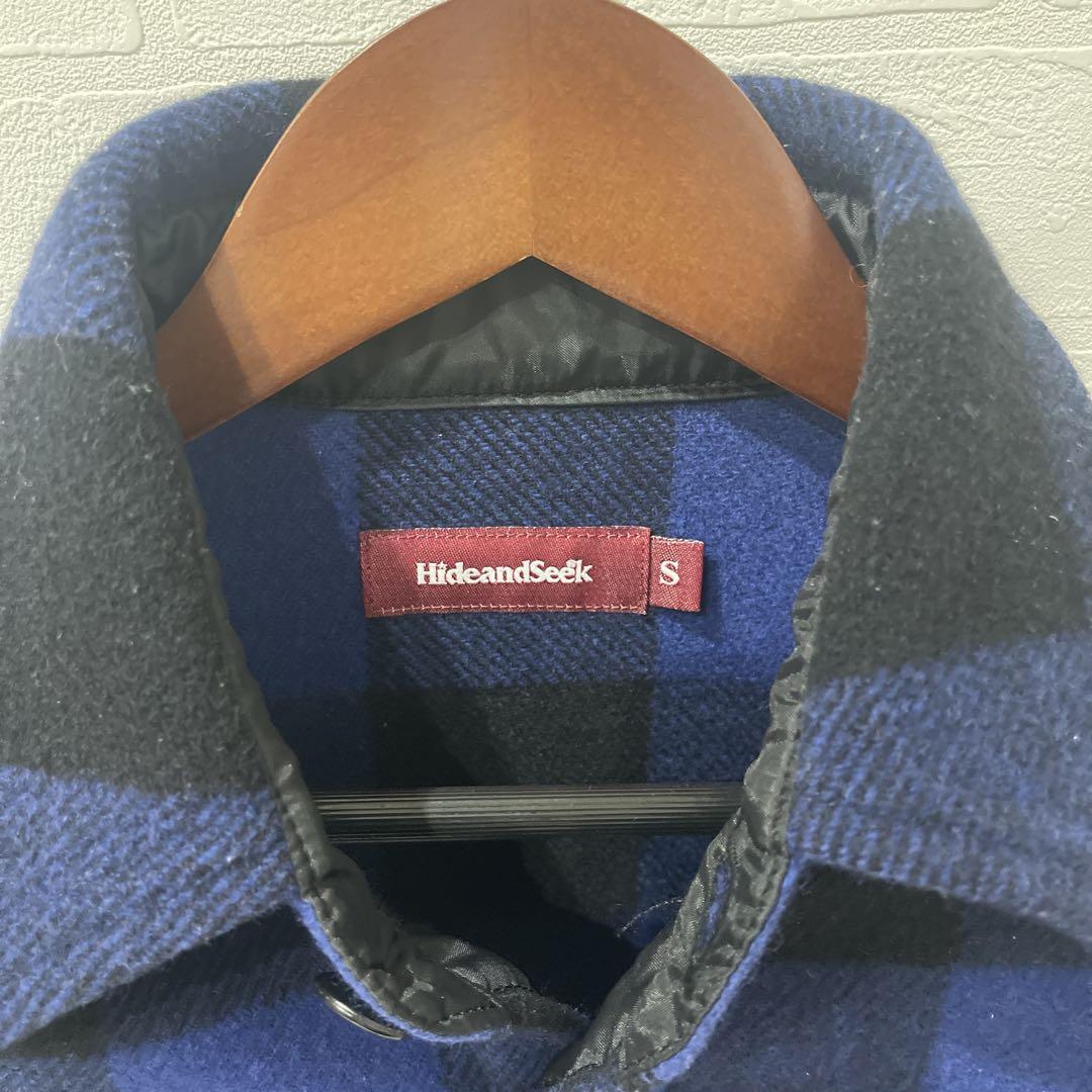 美品】HideandSeek ハイアンドシーク長袖シャツ S 青黒のチェック