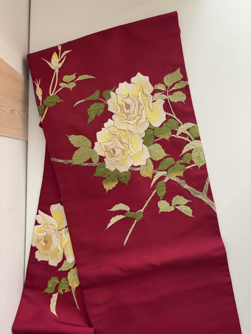 薔薇の刺繍帯 ローズ色