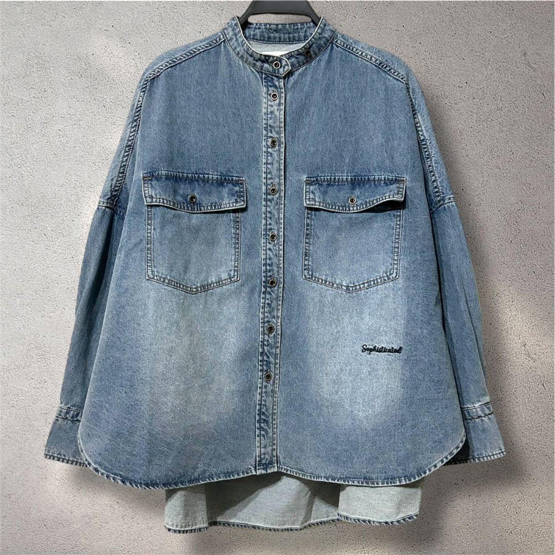 ヴィンテージライクデニムバンド シャツ ブルー系 m SIZE pual ce cin