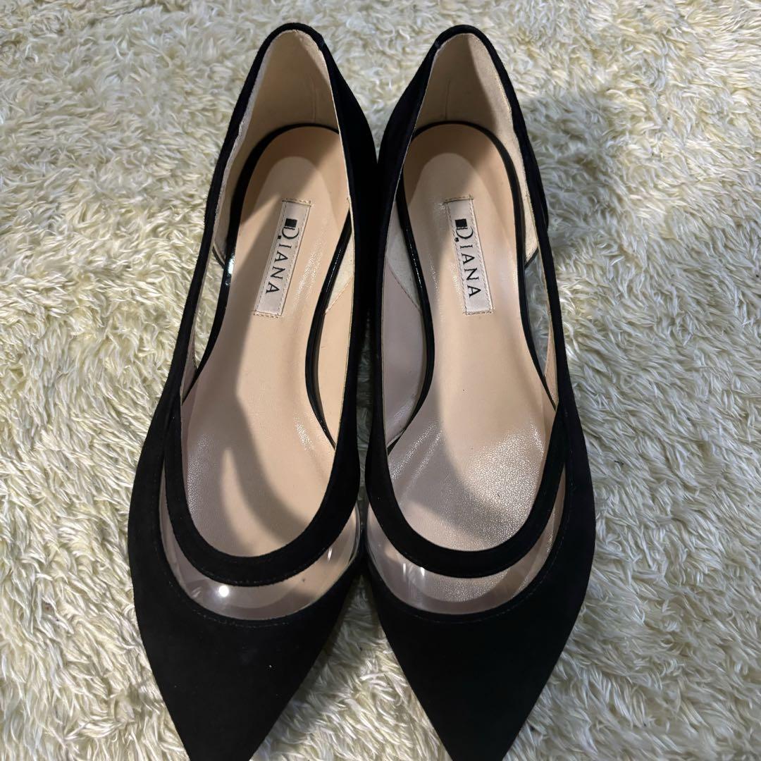 極美品✨DIANA フラットパンプス　24.5 ポインテッドトゥ　黒　ブラック