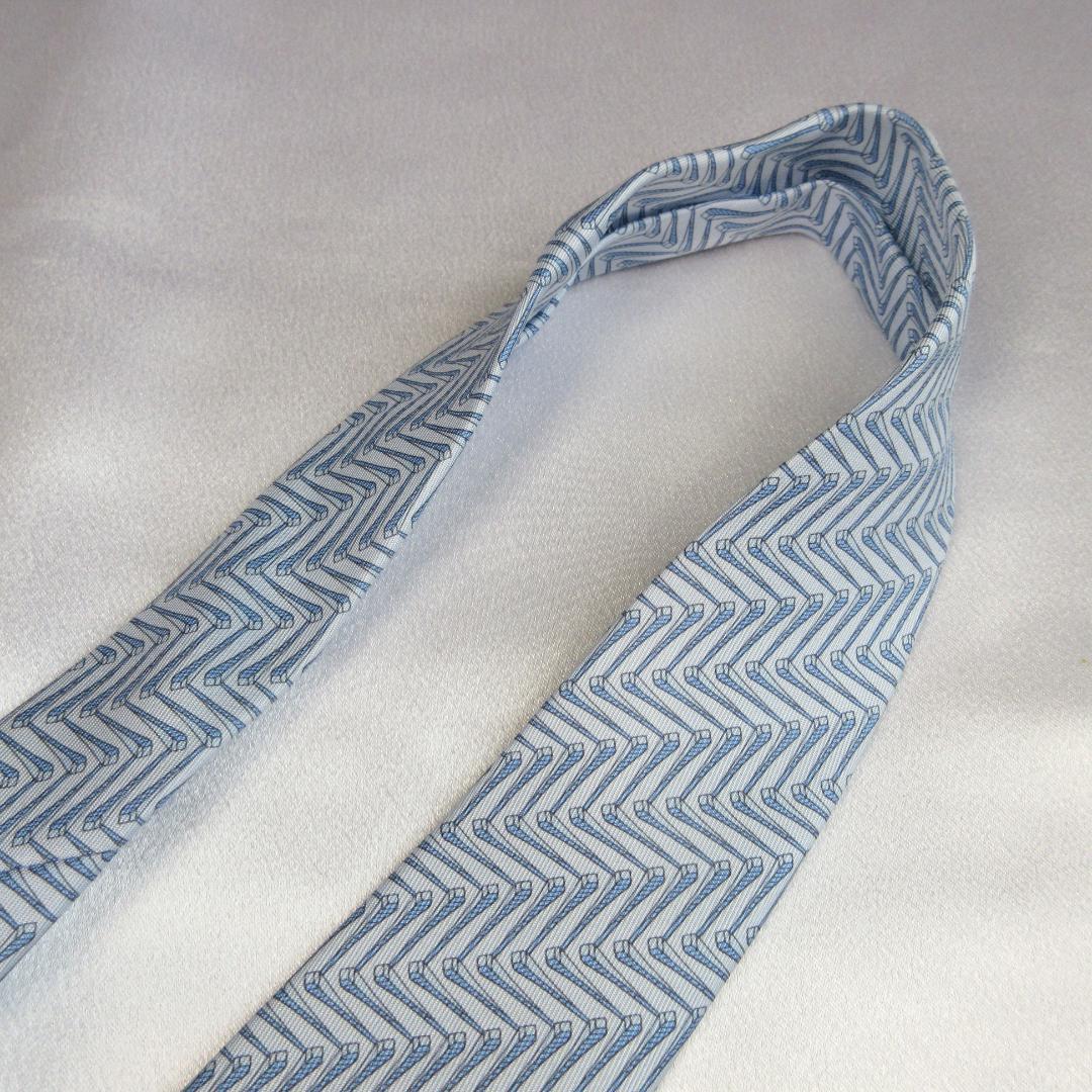 美品☆エルメス　ブルー　ストライプ　ネクタイ