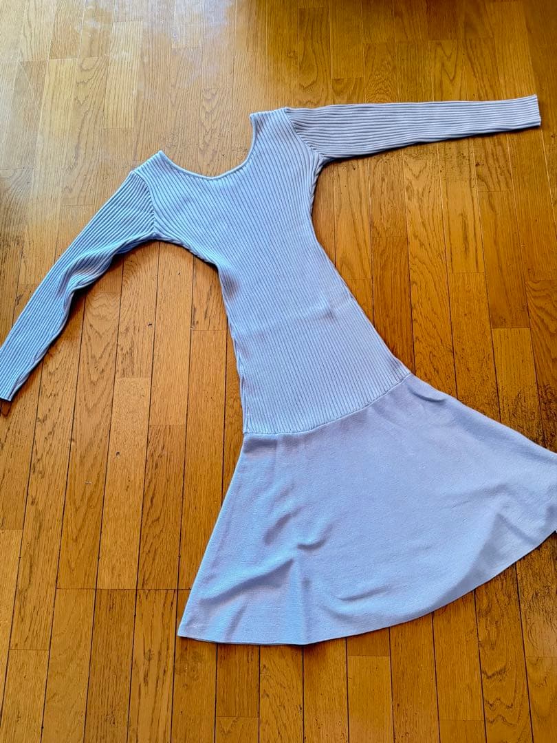 \新品.タグ付/リブ編みパープルニットワンピース