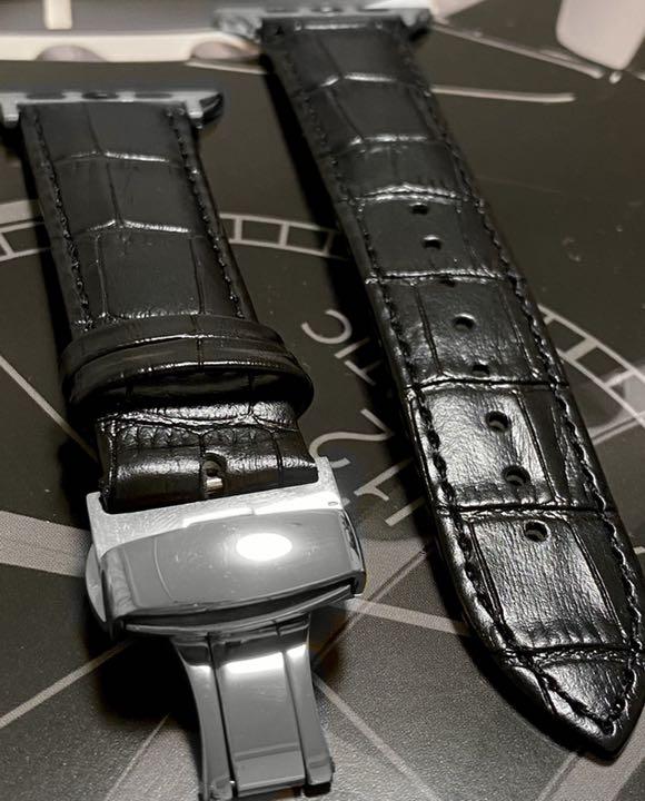 即納大人気 45mm カバー &ベルト本革 WTFwr-m73559461301 ブラックシルバー アップルウォッチカスタムベゼル 超特価低価