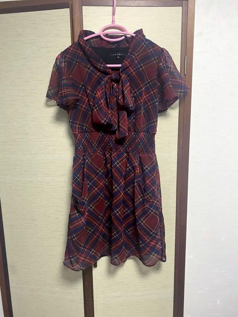 赤チェック　ミニワンピース　レトロ
