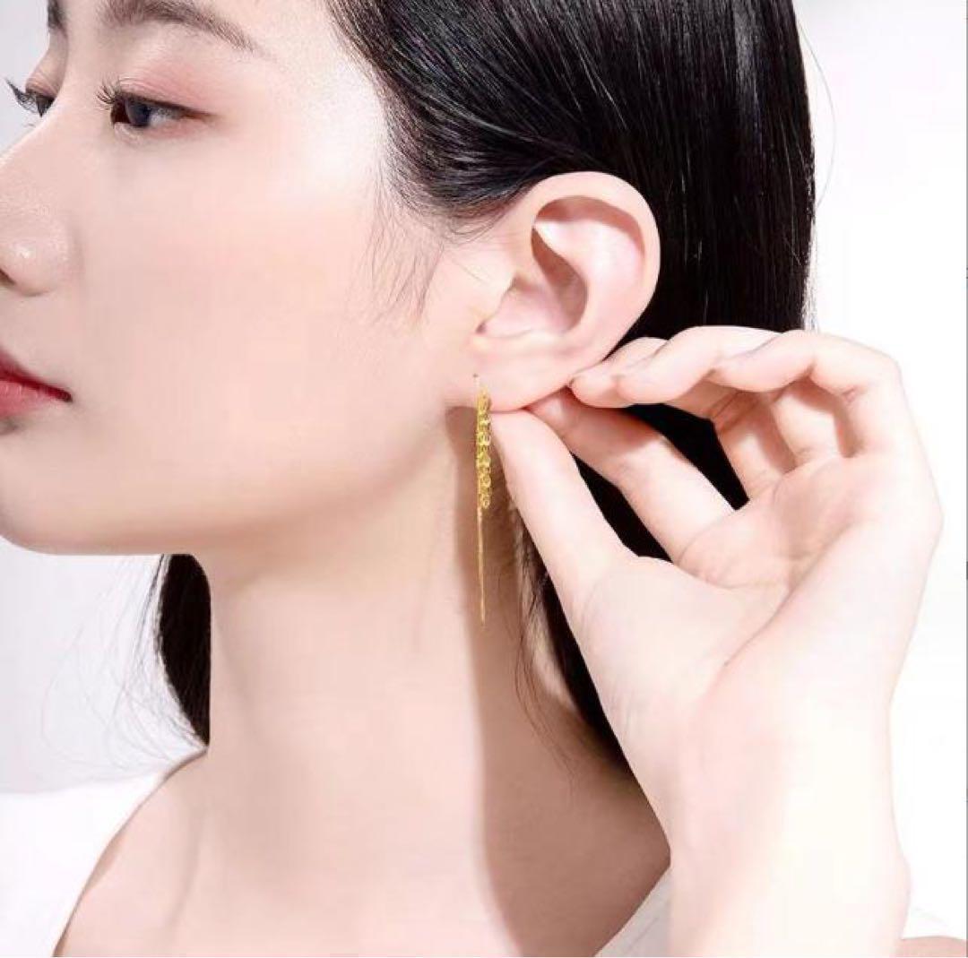 リアル イエロー 18金 チェーンピアス ペタル ゴールド 18K k18 ピアス アクセサリー