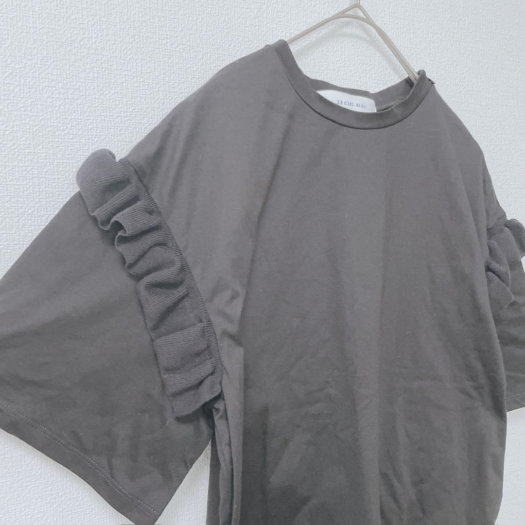ルシェルブルー カットソー Tシャツ フリル リボン 肩ジップ 綿
