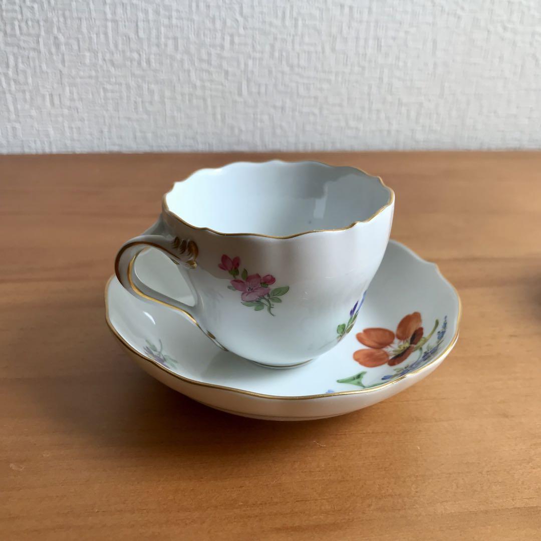 【未使用に近い】マイセンMeisenデミタスカップ 花柄2客セット