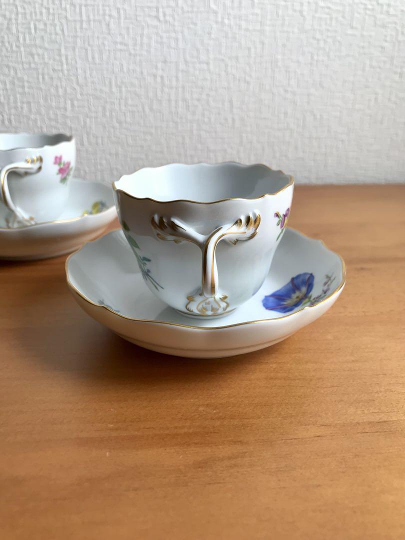 【未使用に近い】マイセンMeisenデミタスカップ 花柄2客セット
