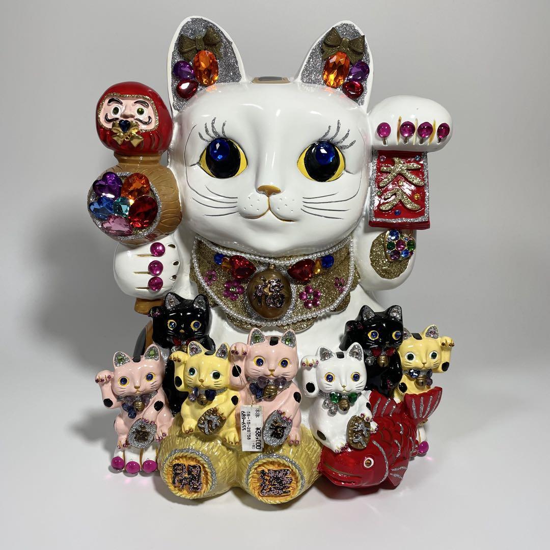 【美品】招き猫 親子招福バンク 超ジャンボ ゴージャス 33cm