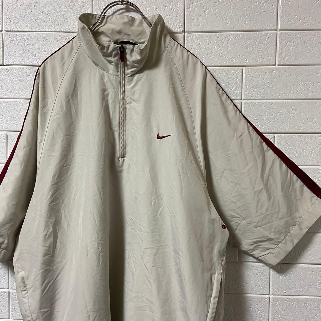 いラインアップ ハーフジップナイロンジャケット 古着 犬 刺繍ロゴ