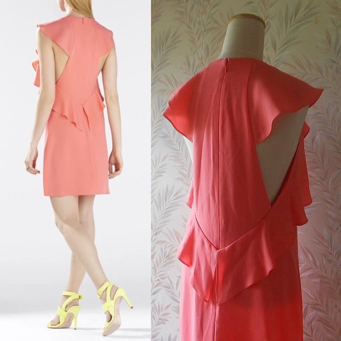 即国内発送・送込♪BCBG♪JENNIドレープフリルシフトドレス$248 新品♪BCBG♪JENNIドレープフリルシフトドレス$248/USサイズS