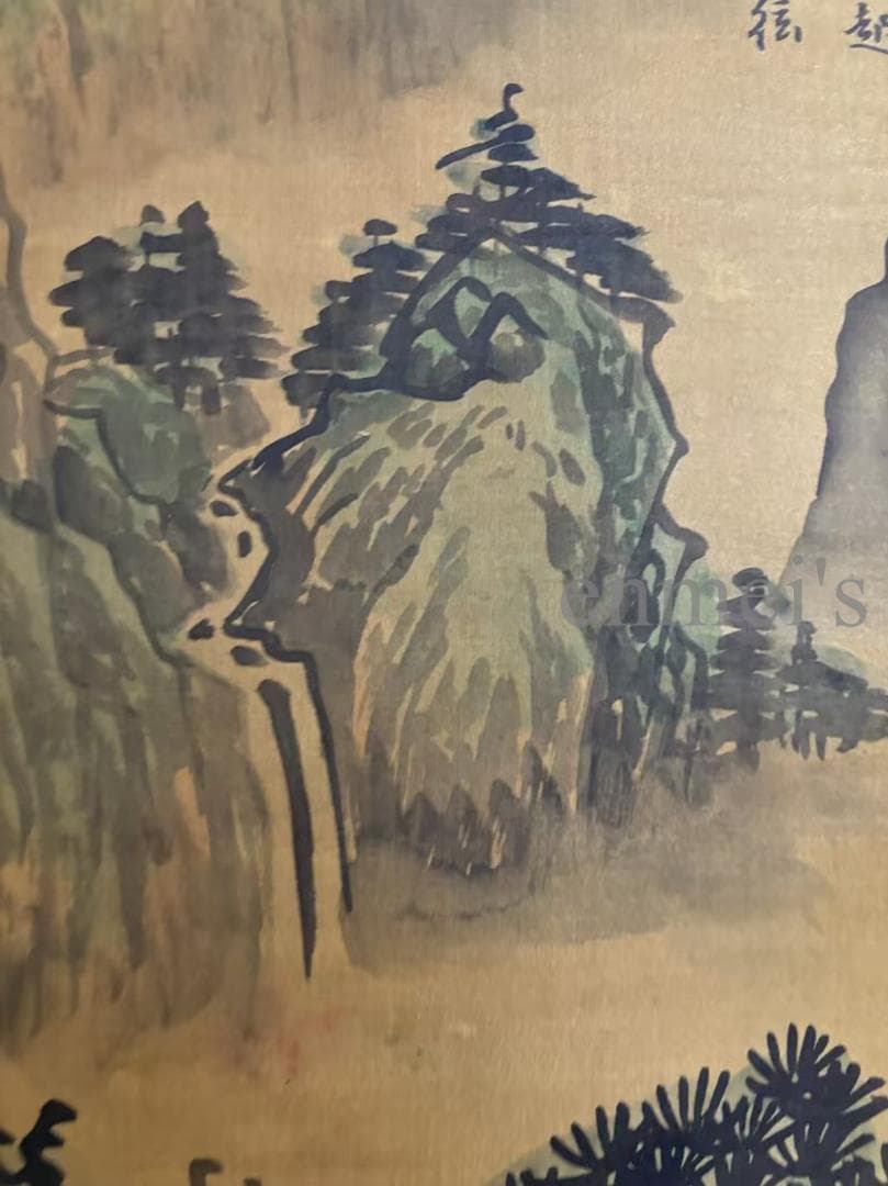 中国古美術 近時代 王鑑 水墨画 山水風景 巻物三尺 絹本 掛け軸 唐物 肉筆 中国古美術 近時代 王鑑 水墨画 山水風景 巻物三尺 絹本 掛け軸 唐物 肉筆