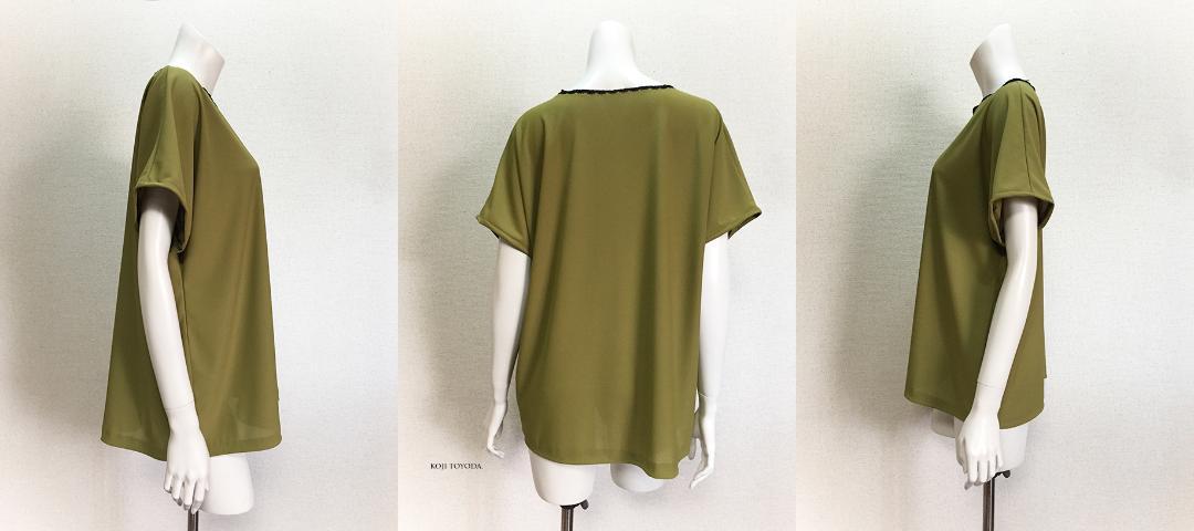 1点もの・デザイン画付き】天竺ニット抹茶色ゆったり着物袖トップス