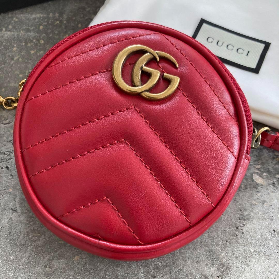 GUCCI グッチ コインケース キルティング 丸型 レッド 赤