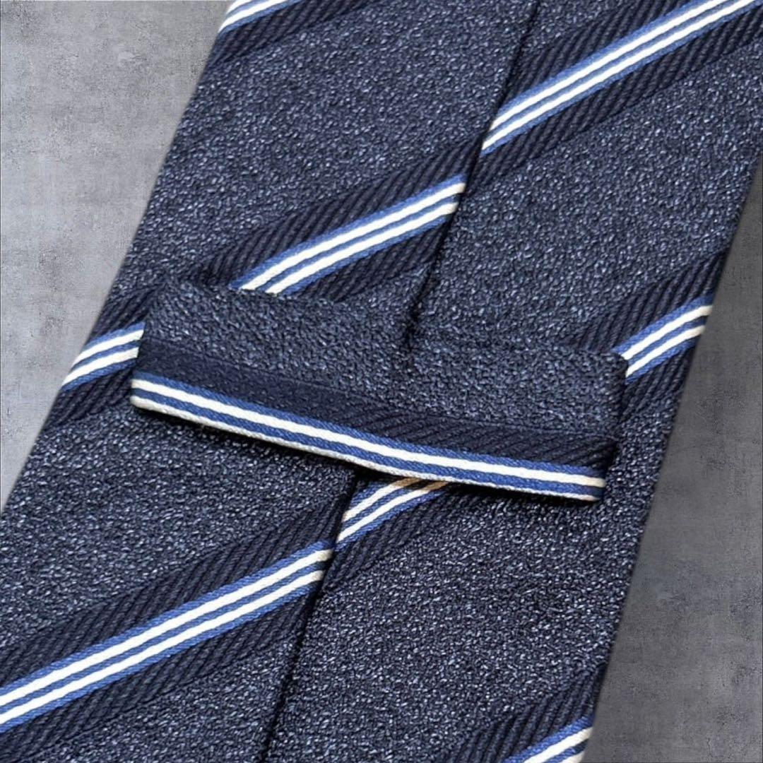 C473/LARDINI ラルディーニ ネクタイ 紺 白 レジメンタル ビジネス
