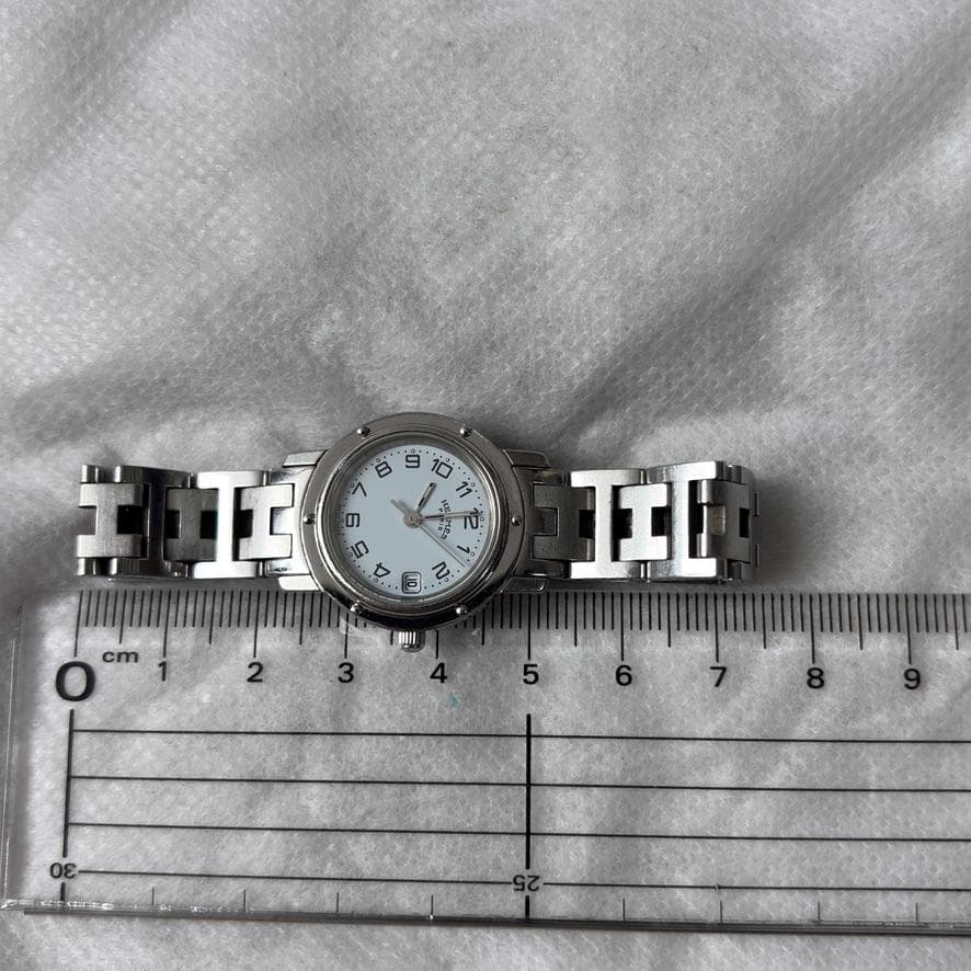 希少　HERMES クリッパー　腕時計　白文字盤　ステンレス　 ケース付