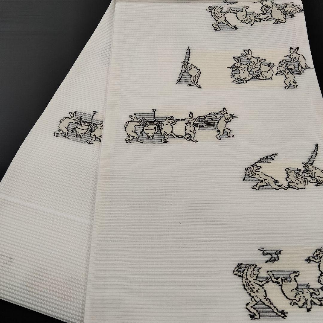 袋帯 鳥獣戯画 袋帯 西陣織 夏帯 絽 鳥獣戯画 白 お仕立て込み - メルカリ