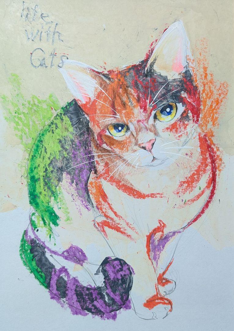猫 原画 絵画 イラスト ドローイング ペット 現代アート 芸術