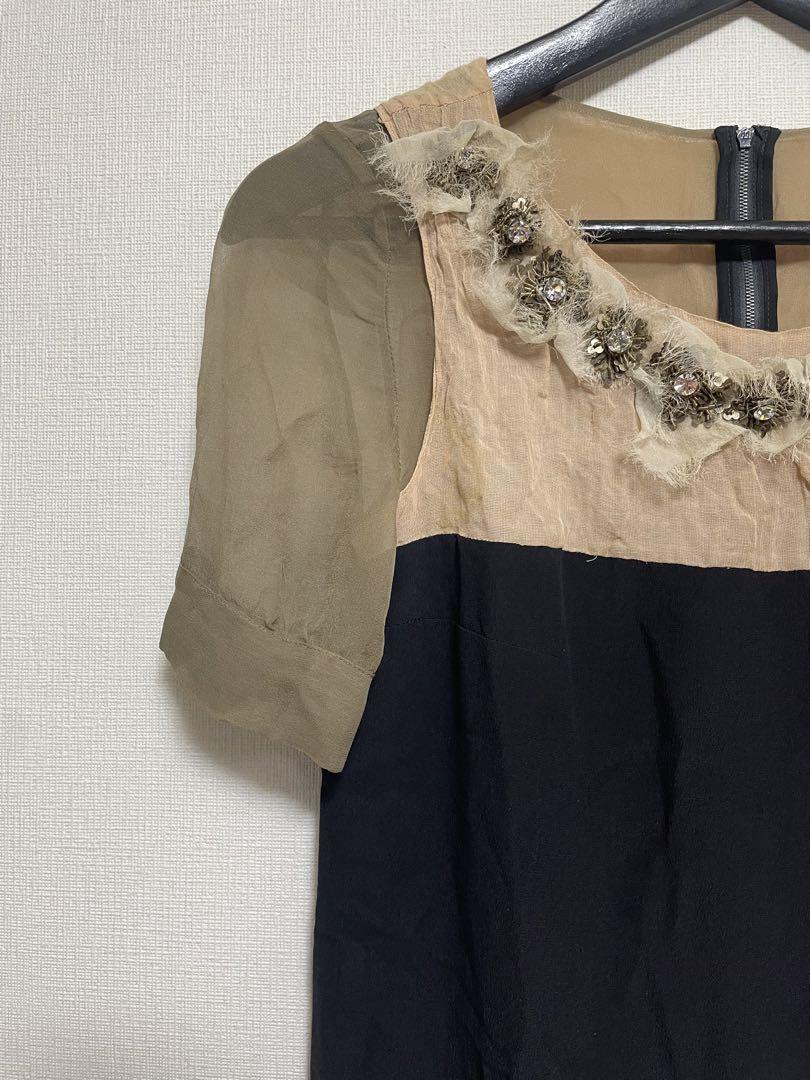 Chloe クロエ ビジュー付き シフォン切り替え ワンピース XS