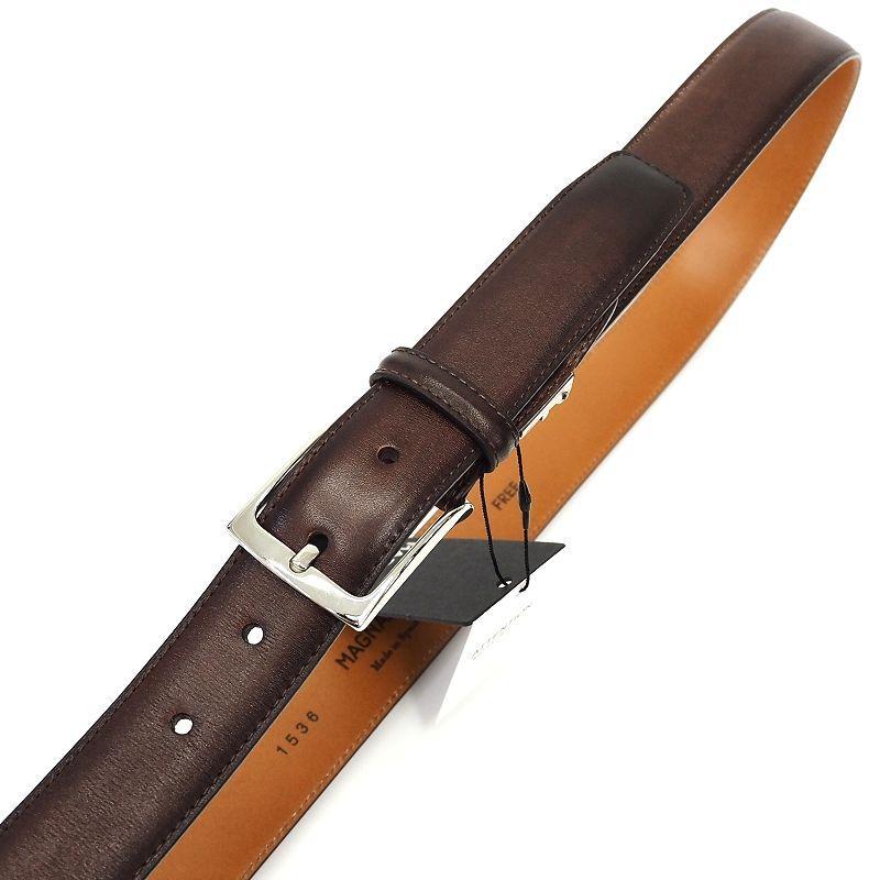 E06745 新品 MAGNANNI レザーベルト：FREE ダークブラウン