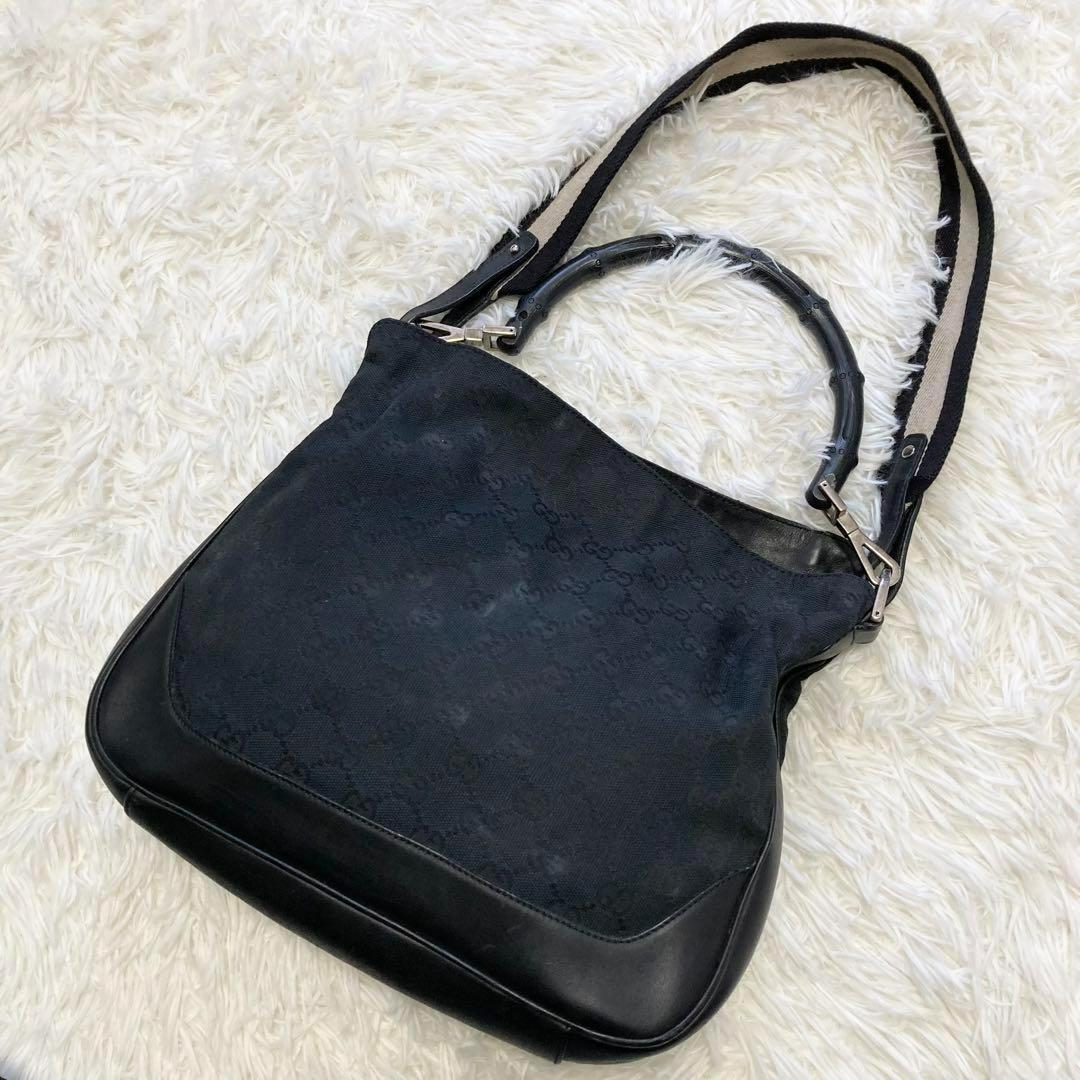 グッチ バンブー ショルダーバッグ 2way キャンバス 黒