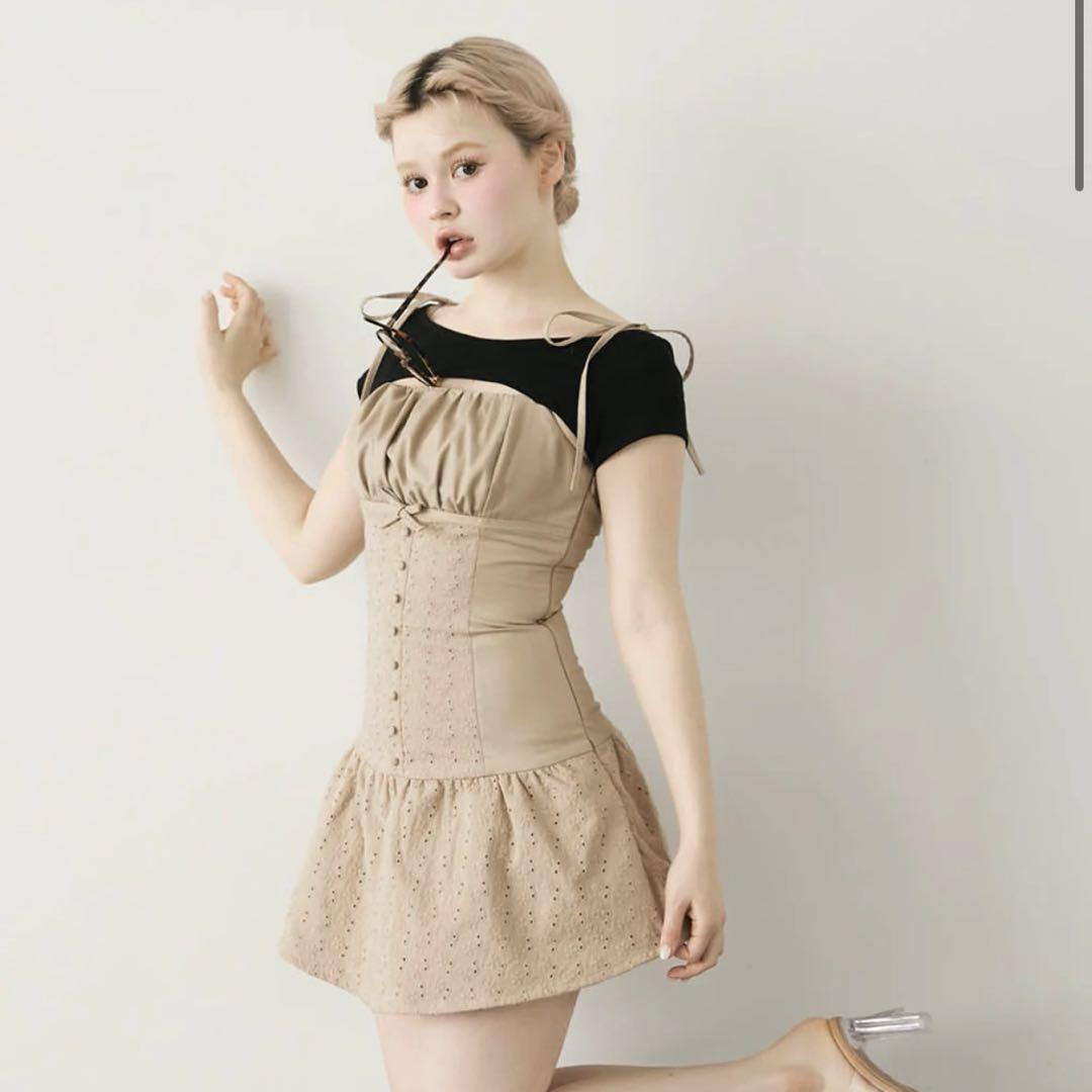 ワンピース andmary Sandra lace dress beige
