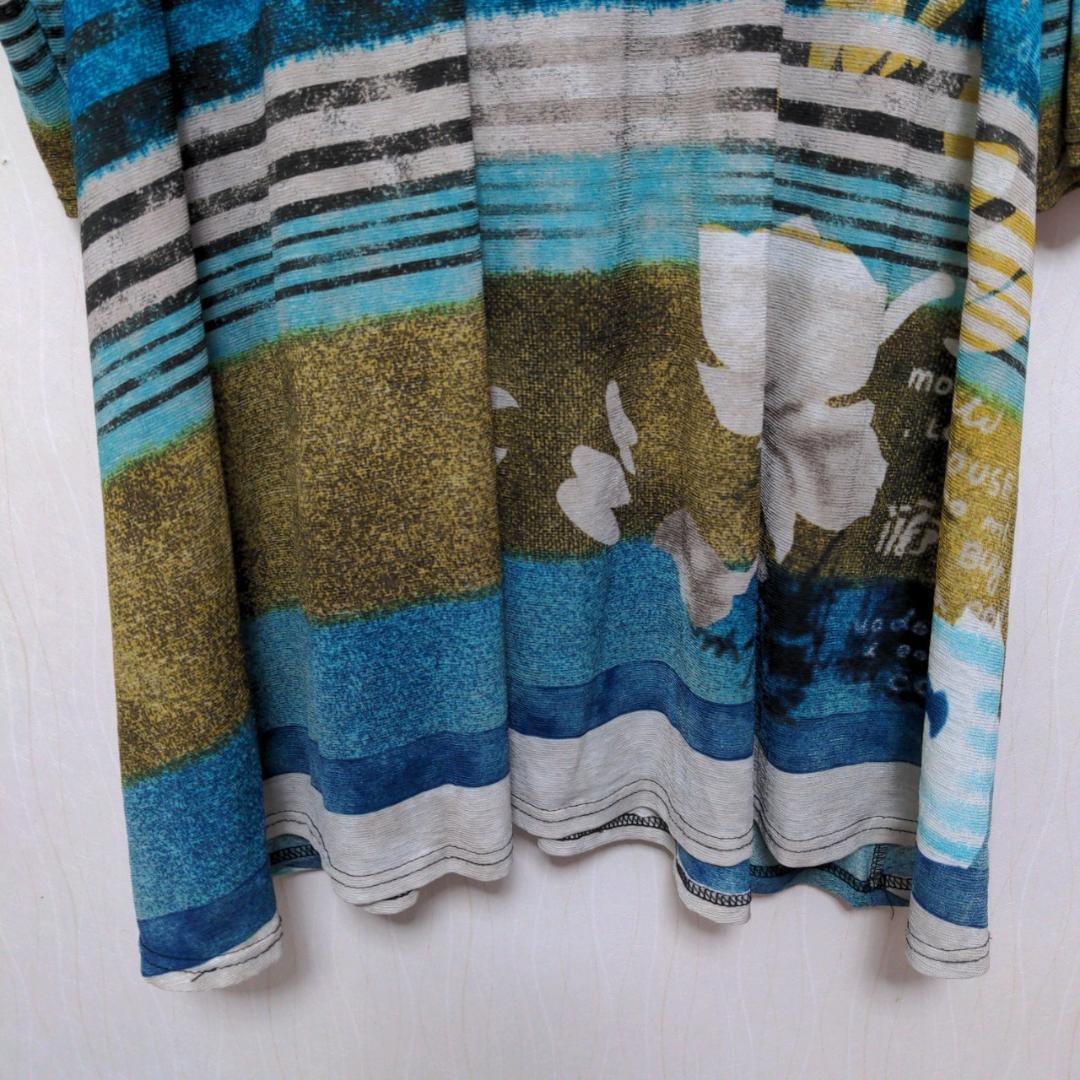 b3693【Yuaya】レディース チュニック 七分袖 ギャザー 総柄 M-L