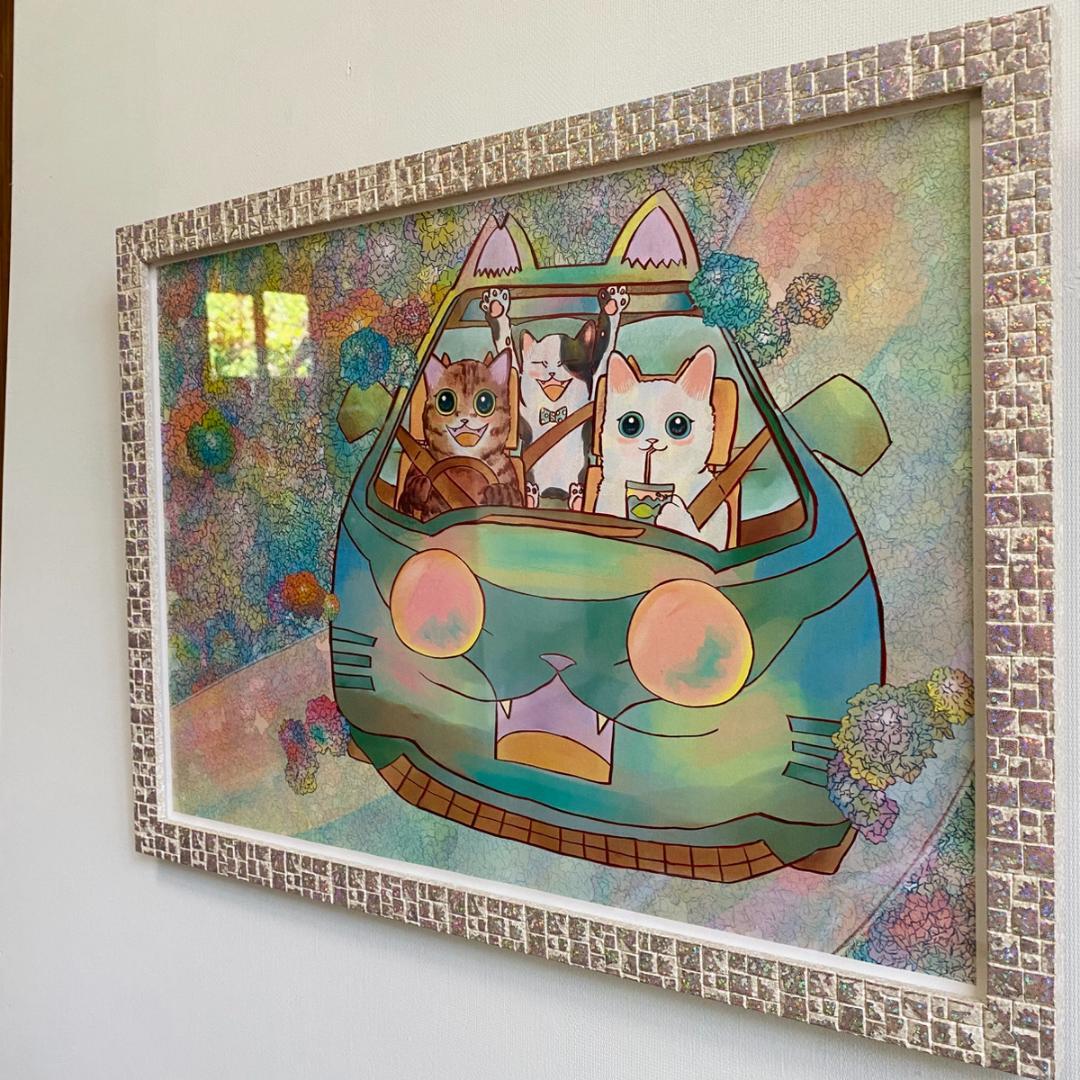 オリジナル ハンドメイド 絵 夢見るねこさん 絵画