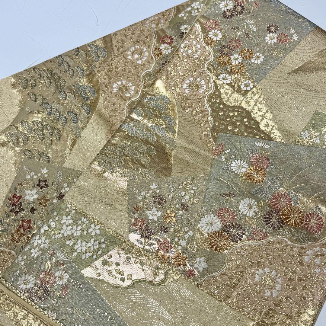 袋帯 金糸 金彩 色紙道長四季の彩文 松 桔梗 花柄 フォーマル NO-1418 袋帯 金糸 金彩 色紙道長四季の彩文 松 桔梗 花柄 フォーマル NO