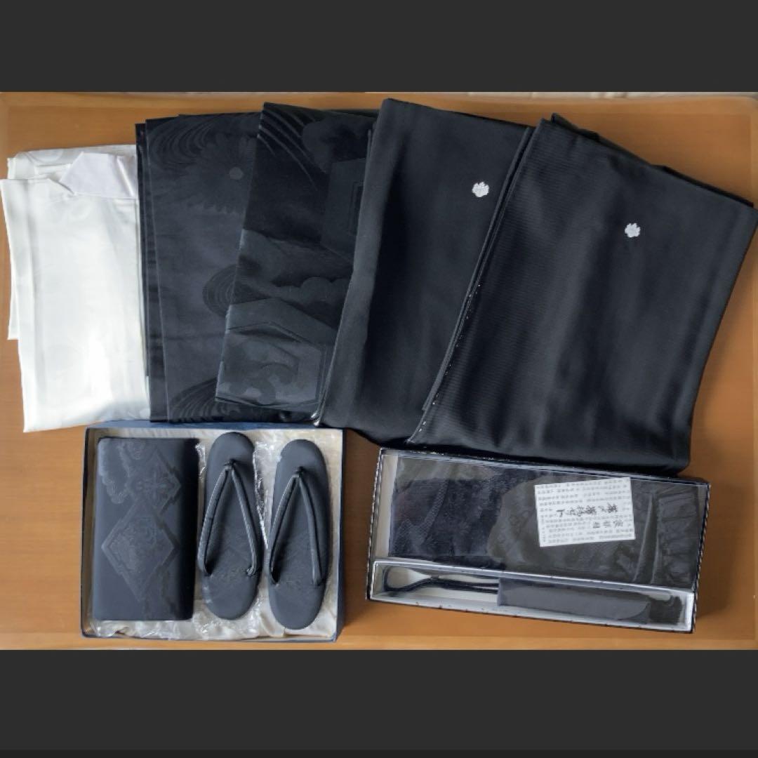 美品 着物 喪服 一式 正絹 帯 袷 絽 冬 夏 古代泥黒染
