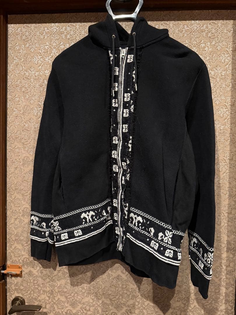 sacai 19AW チロリアン柄刺繍パーカー サイズ1 ブラック