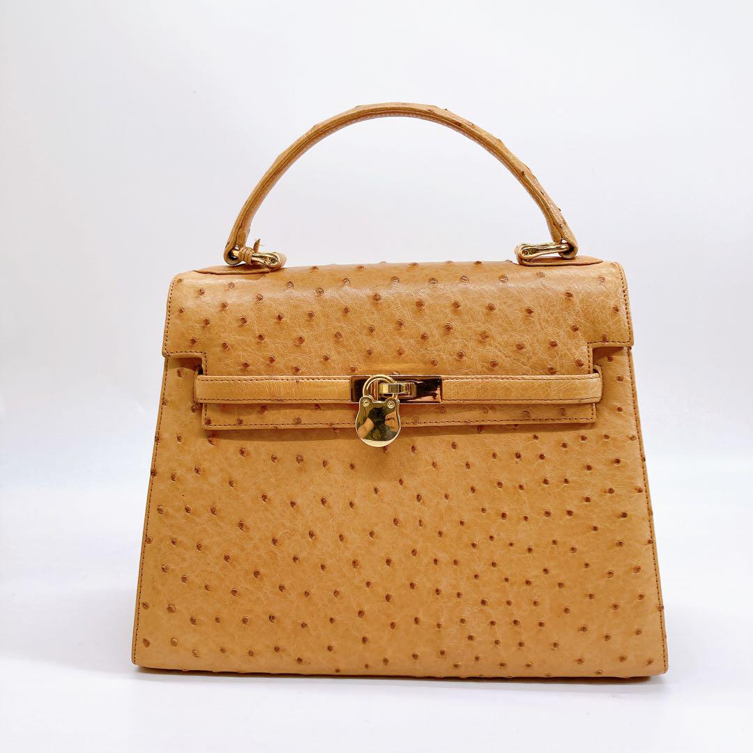 【SALE】 ✨美品✨オーストリッチ ダチョウ革 ターンロック ハンドバッグ バッグ