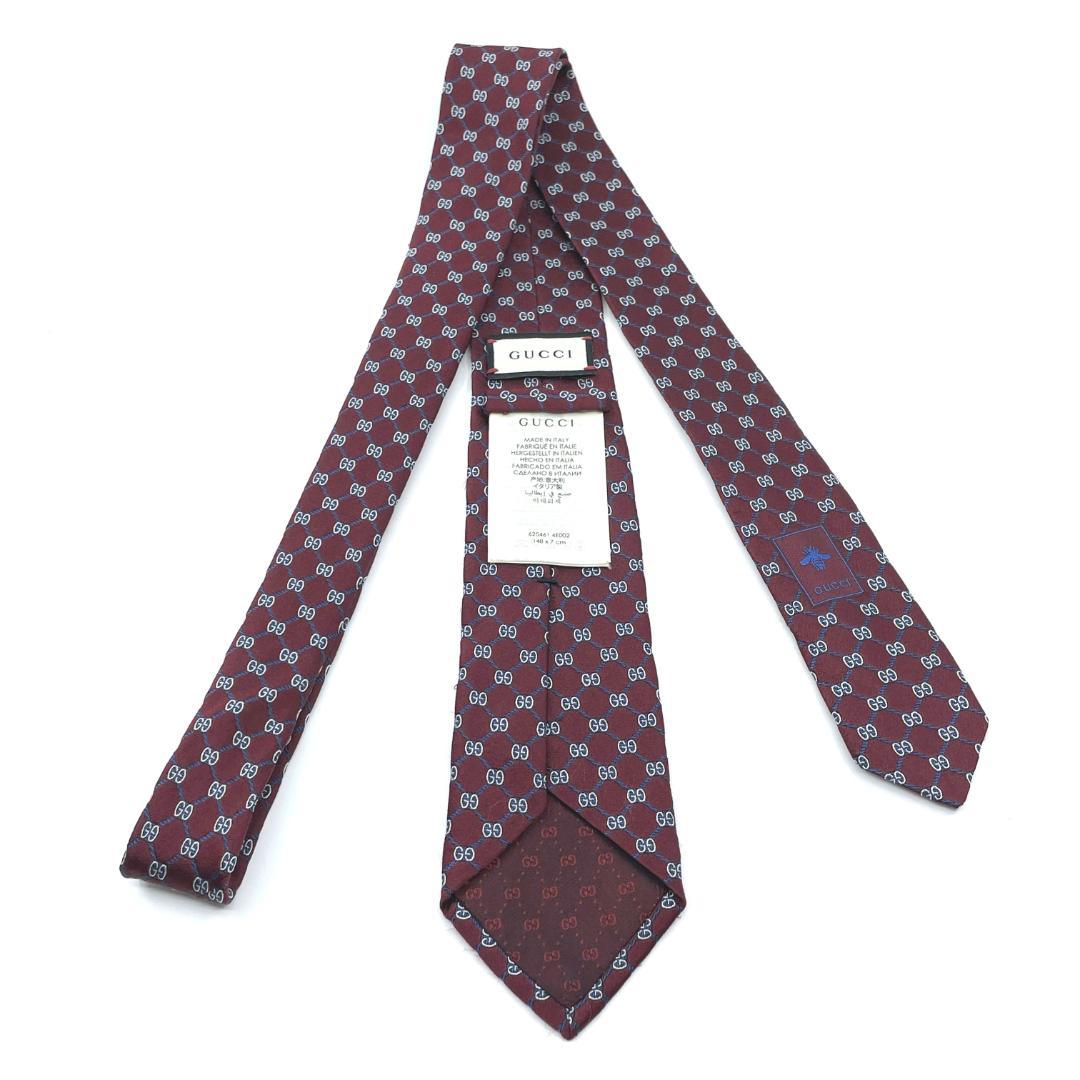 良品 GUCCI ネクタイ レギュラータイ GG柄 シルク 赤 625461
