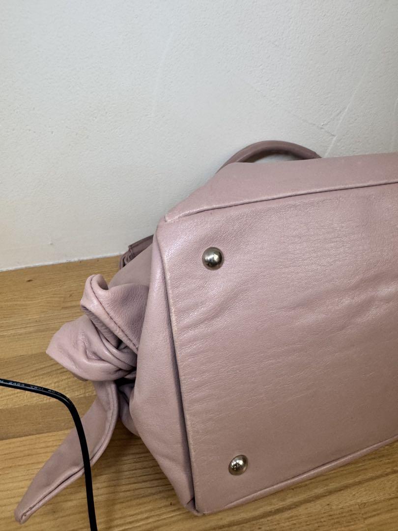 【美品】FURLA フルラ トートバッグ 本革 ピンクベージュ リボンデザイン