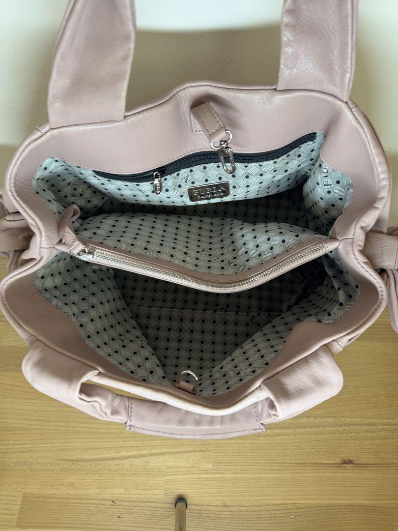 【美品】FURLA フルラ トートバッグ 本革 ピンクベージュ リボンデザイン
