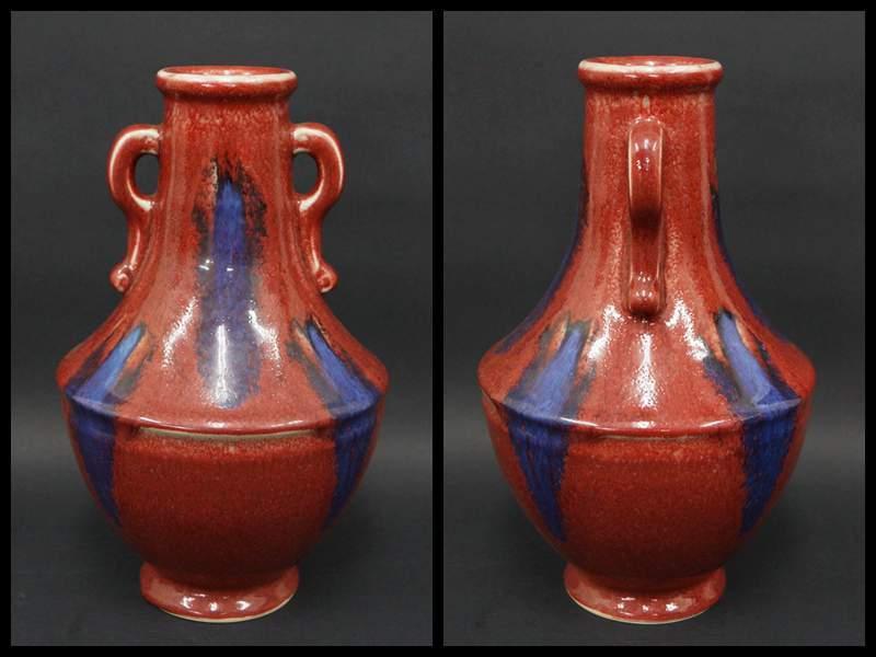 爆買い安い 鈞窯 花瓶 飾壺 花器 茶道具R30312 suoJq-m73692643773 紫紅斑 流釉 双耳 花入 安いHOT
