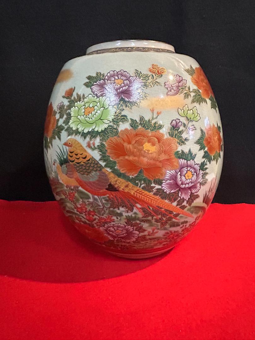 Yお花好きの方いかがでしょうか【骨董品】九谷焼花瓶花器花鳥池坊草月流
