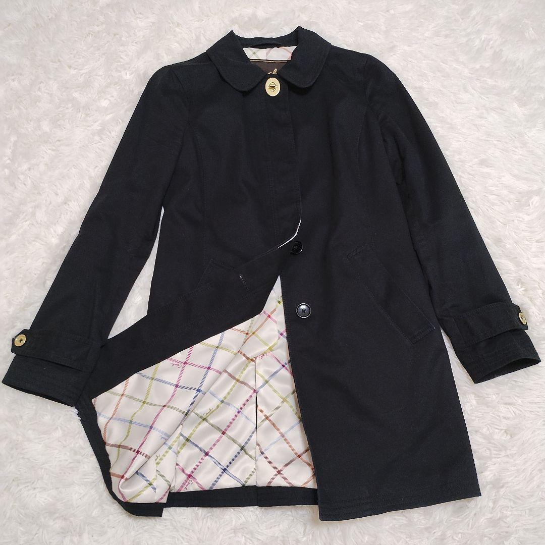 コーチ 極美品 コート ターンロック ゴールド金具 裏地総チェック柄 黒 S 画像1